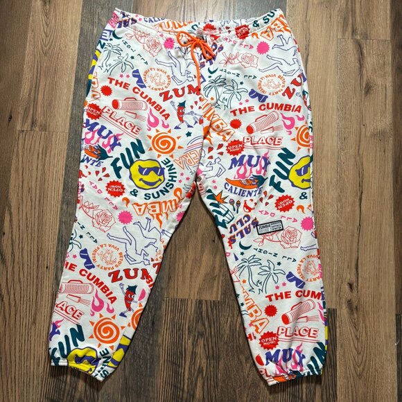 Club Zumba Baggy Sweatpants Women's Size XXL White with Rainbow Graffiti NWT! - Picture 1 of 6